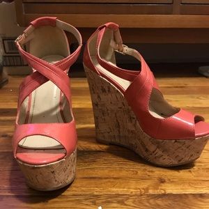 Peach open toe wedges